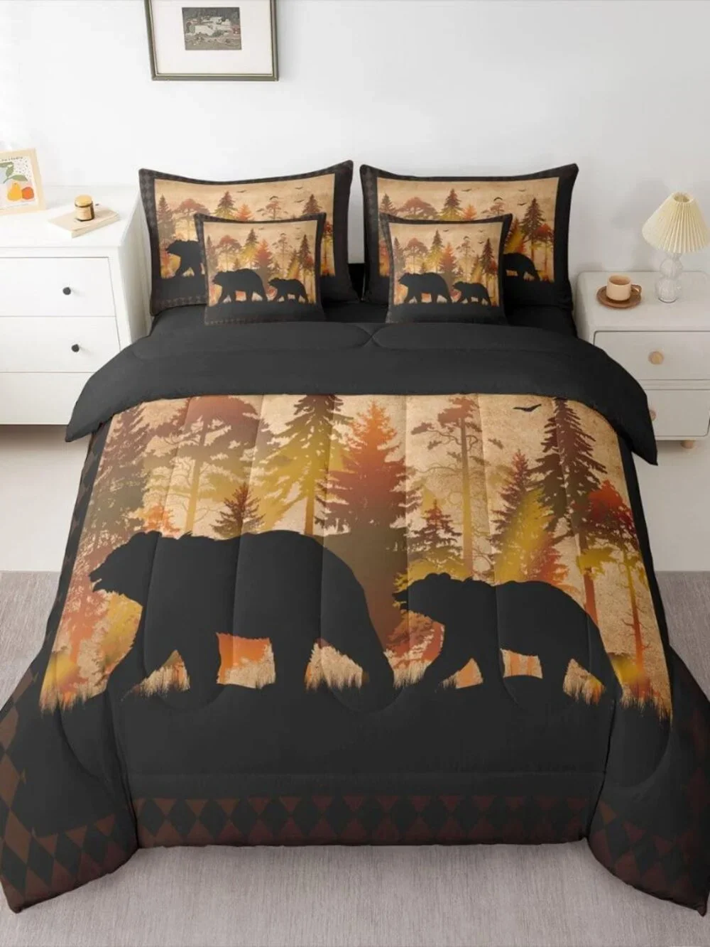 Bear Comforter Set Queen 7 Piece Bed In A Bag, Boys Cabin Lodge Decor Bedding Se